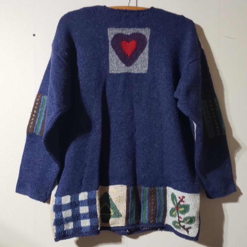 Signatures by Northern Isles Wool Handknit Patchwork Wool Cardigan Sweater, sz M - Picture 7 of 14